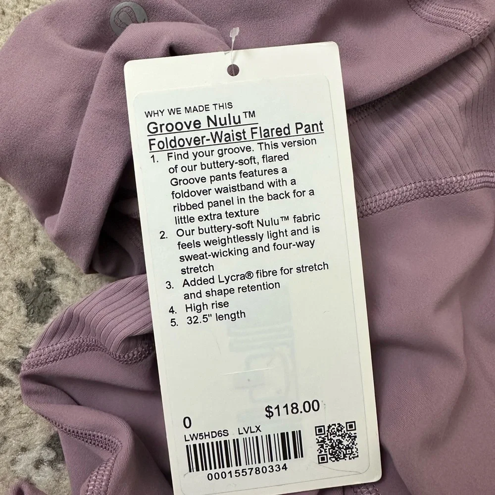 Lululemon Groove Nulu Foldover-Waist Flared Pant Size 0 NWT - Lavender Lux